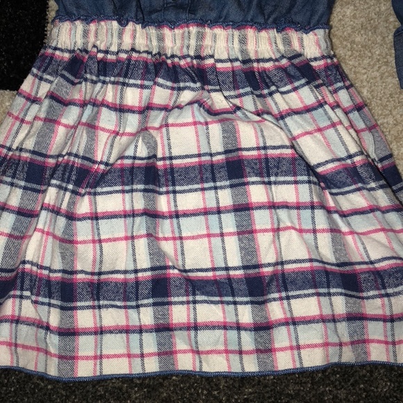 ☠️5/$20☠️GIRLS RULE | GIRLS COLORBLOCK PLAID DENIM LONG SLEEVE DRESS 24 M - Picture 2 of 8